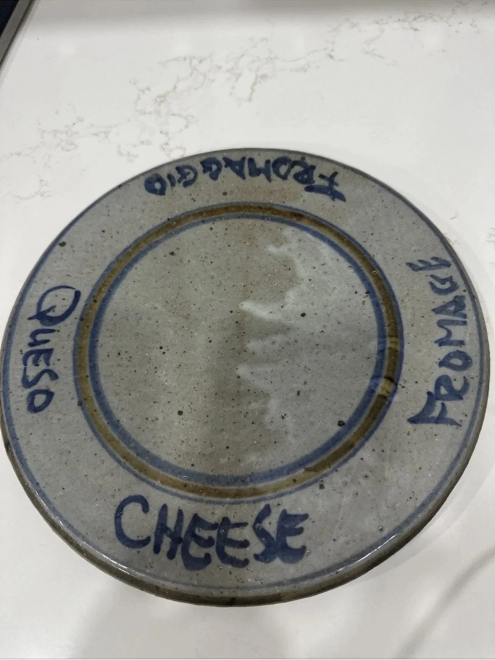 Pottery Cheese Serving Plate With Cheese In 4 Languages 10” Diameter